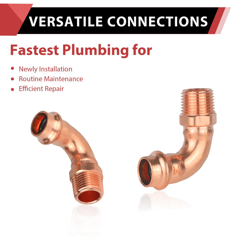 2Pcs EFIELD 1/2" Copper Press x 1/2" Male NPT 90 Degree Elbow(PRESS082-2) 1/2" x 1/2" 2