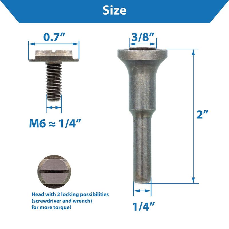 TJR© Mounting Mandrel for Cut-Off Wheels - Versatile 3/8-inch Arbor Hole and ¼-inch Stem with Dual Locking Options with Screwdriver and Wrench - Die Grinder Arbor 1 pc