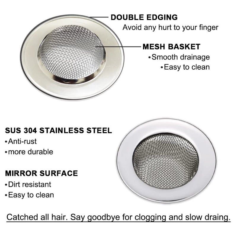 1.50" Bathtub Strainers, Bathroom Sink Strainers, Shower Drain Hair Catcher, Drain Strainer for Laundry, Mop Pool, Utility, Slop, RV Sink, Stainless Steel, Pack-2 1.50 inch