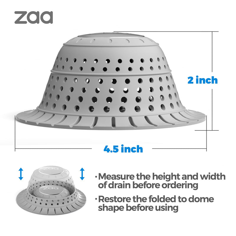 zaa Bathtub Drain Hair Catcher, 2 Pack Silicone Collapsible Bathtub Drain Cover Hair Catcher & Protector for Pop-Up & Regular Drains of Shower, Bathtub, Tub, Bathroom, Sink Gray