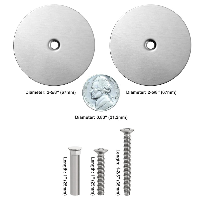 1 Pack Door Hole Cover Plate Brushed Satin Nickel Deadbolt Cover Plate 2 5/8" Diameter Round Door Knob Hole Filler Plate, 1" and 1.5" Screws, Reinforcer Locks and Doors for Home Security