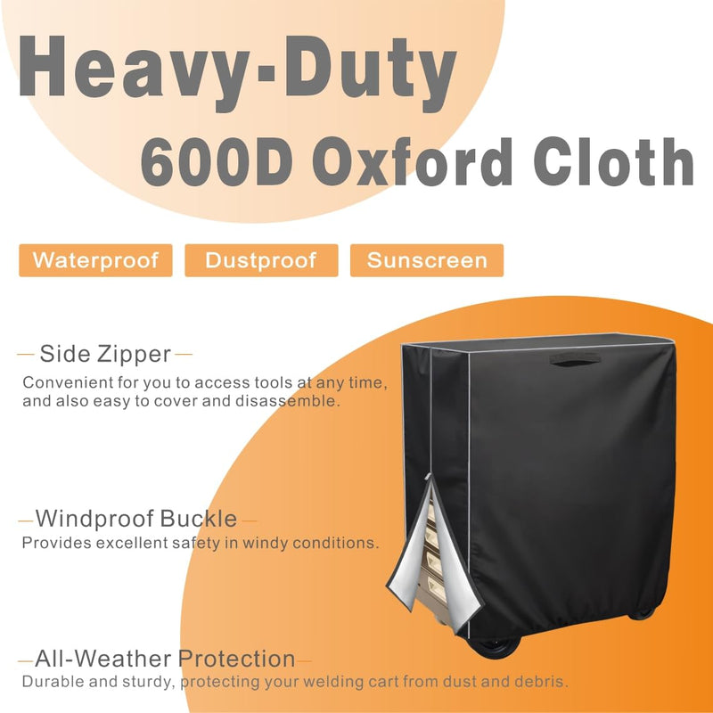 Welding Cart Cover, Protects Cart & Gas Cylinder, Suitable for Tig Mig & Plasma Cutter Rolling Welding Cart - Heavy-Duty Waterproof & Dustproof - Easy Access Zipper