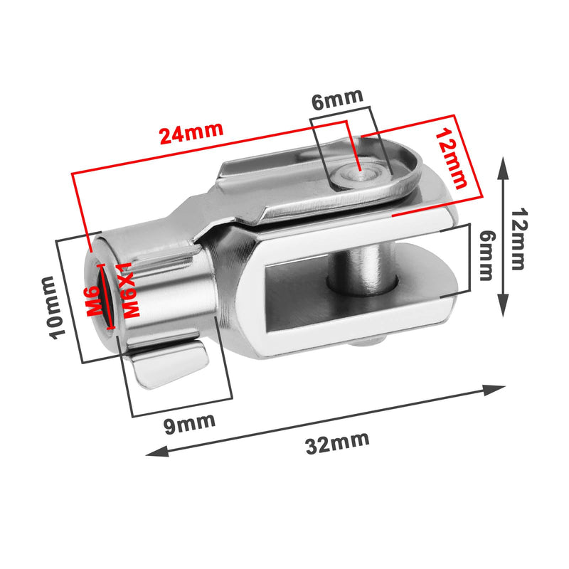 2Pcs M6x1 Thread 32mm Length Air Cylinder Rod Clevis End Clevis Fork End Yoke Joint with Spring Pin Steel Zinc Plated Y Connector for Electronic Automatic Equipment