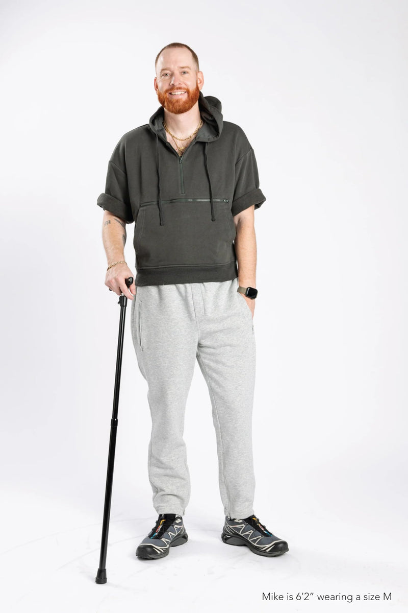 Spoonie Threads Adult 3/4 Sleeve Half-Zip Access Hoodie for Chest Port, Abdomen, Chemo, Insulin Pumps, & Post-Surgery X-Large Black