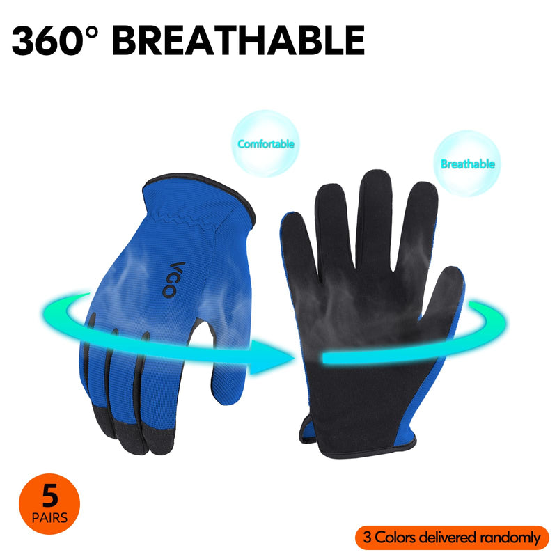 Vgo... 5-Pairs High Dexterous Work Gloves For Men Women,Breathable,Light Duty,Excellent Grip,Value Pack (L, 5 Colors, AL8736) Small Black+yellow+red+blue+gray