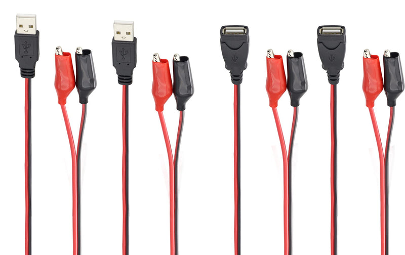 USB to Alligator Clip Adapter Cable Alligator Clip Jumper Probe to USB Male and Female Test Wre 24AWG Adapter Red and Black Wire Alligator Clip Cable for Testing The Circuit [4pack /50cm]