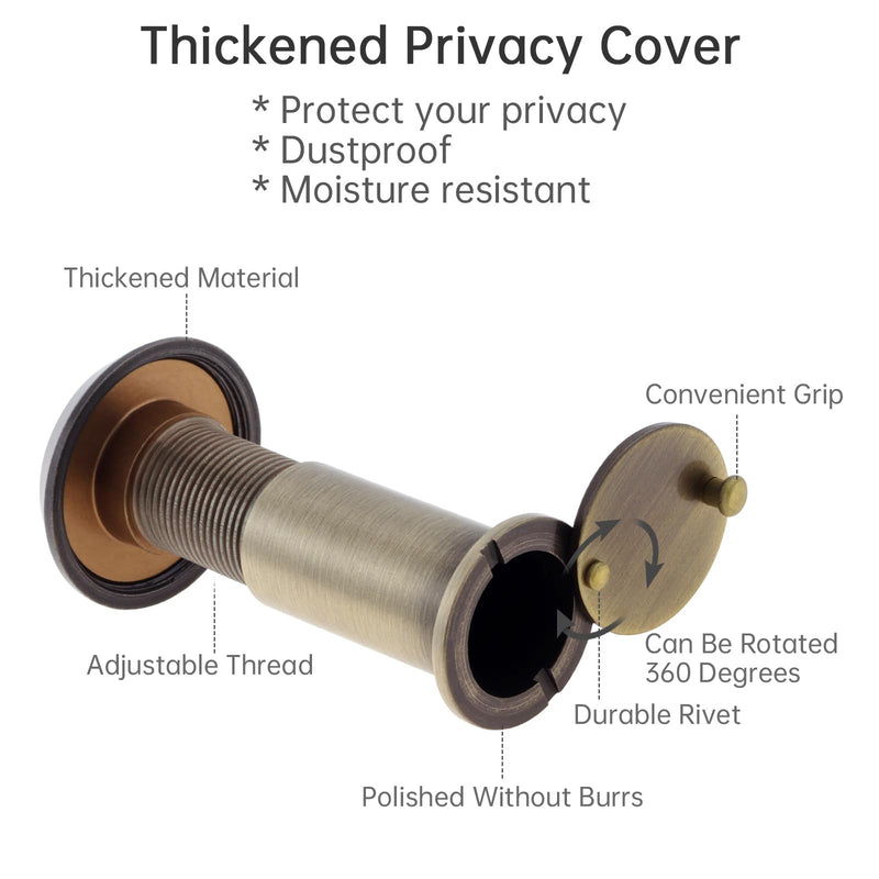 Door Viewer Peephole,200 Degree Solid Brass Peep Holes for Solid Wood Door with 16mm Drill Bit, 5/8 Inch Door Eye Viewer with Privacy Cover for 1-3/8" to 2-1/4" Doors (1, Antique Bronze)