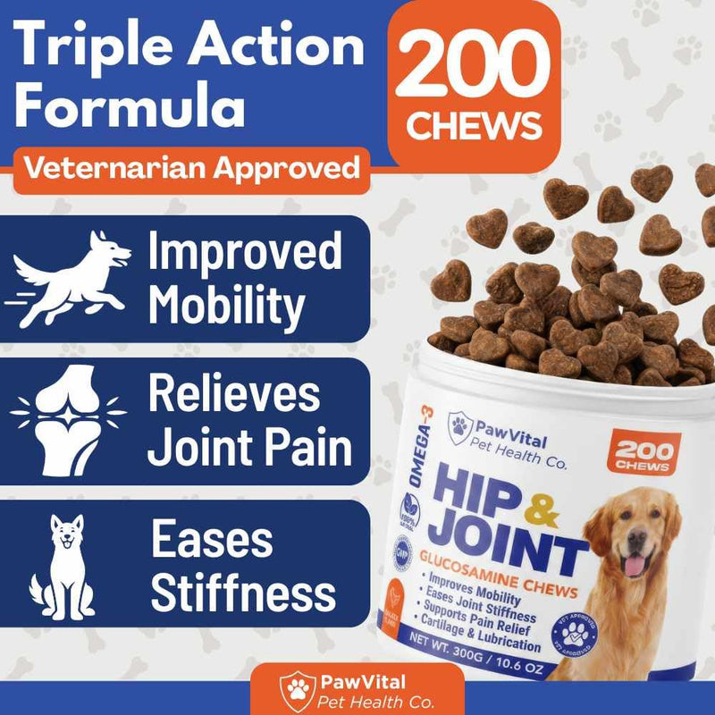 Hip and Joint Supplement for Dogs – Glucosamine Chondroitin MSM Chews for Dogs with Eggshell Membrane & Omega-3 – Joint Pain Relief & Mobility Support for Senior Dogs – 200 Chicken Flavored Soft Chews