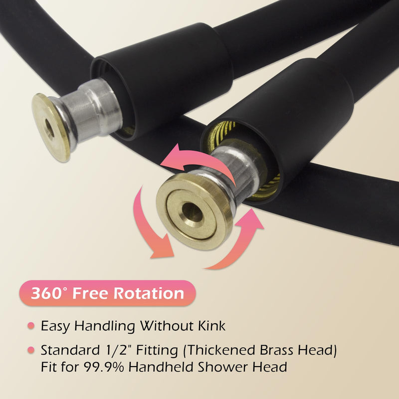 Shower Hose, Ultra-Soft Silicone Shower Hose Replacement, Handheld Anti-Kink Designed Shower Head Hose Extension with Brass Insert and Nut, 59 Inches, Black