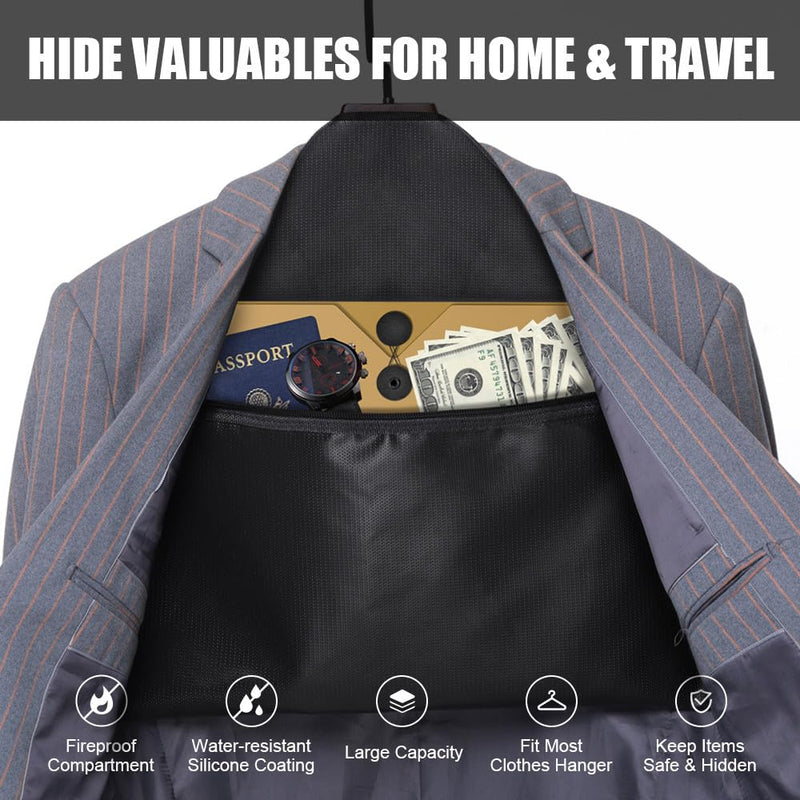 ROLOWAY Hanger Diversion Fireproof Safe, Hidden Compartment for Home & Travel, Secret Safe for Cash Hiding Under Clothes with Small Fireproof Bag 17.5 x 16.5 Inch Fireproof Hanger Safe with Fireproof Bag