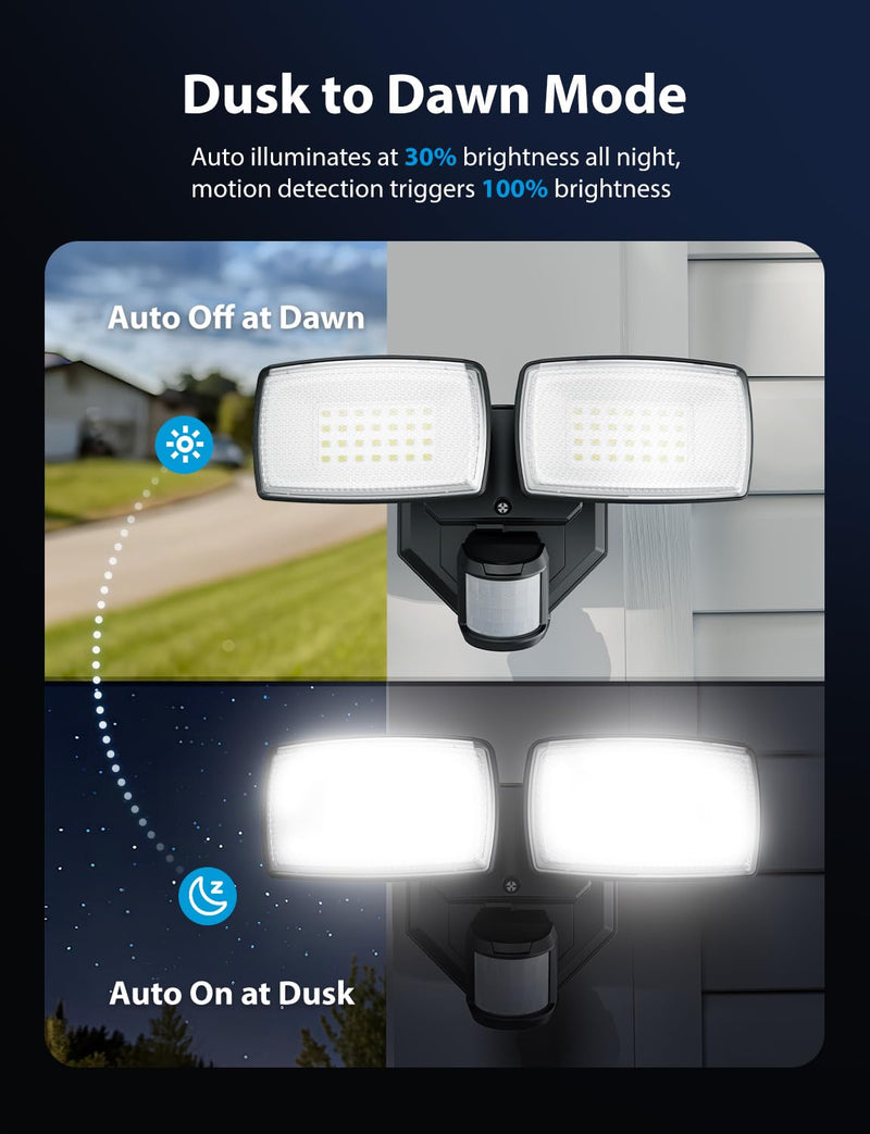 Onforu 32W 2 Head Motion Sensor Outdoor Lights, 3200LM 6500K LED Security Light Hardwired, Dusk to Dawn, Motion Detector Light for Outside, IP65 Waterproof Flood Lights for Garage, Yard(Black) Black 1