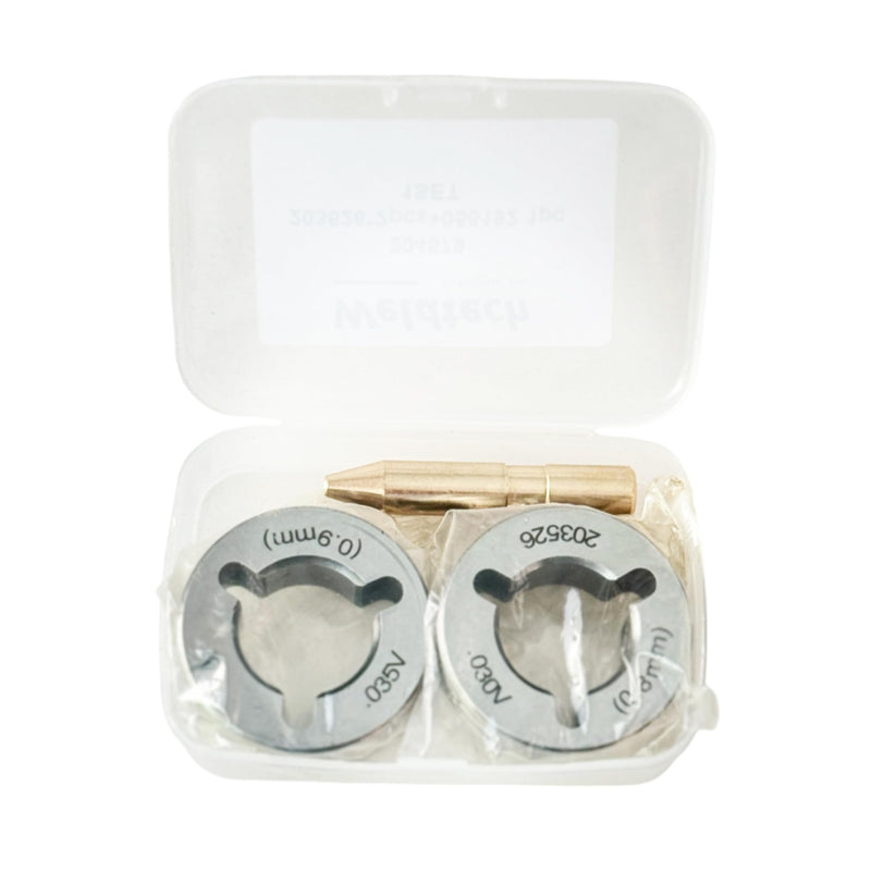 Compatible/Replacement with/for Miller V-groove drive roll kit, .030/.035" combination. Includes 2 drive rolls and inlet. Package of 1