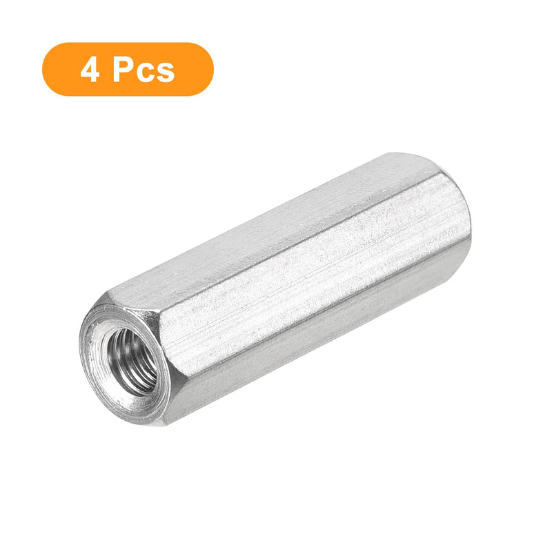 uxcell M6 x 1-Pitch 40mm Length Coupling Nuts, 4pcs 304 Stainless Steel Metric Hex Rod Coupling Nuts M6x40mm