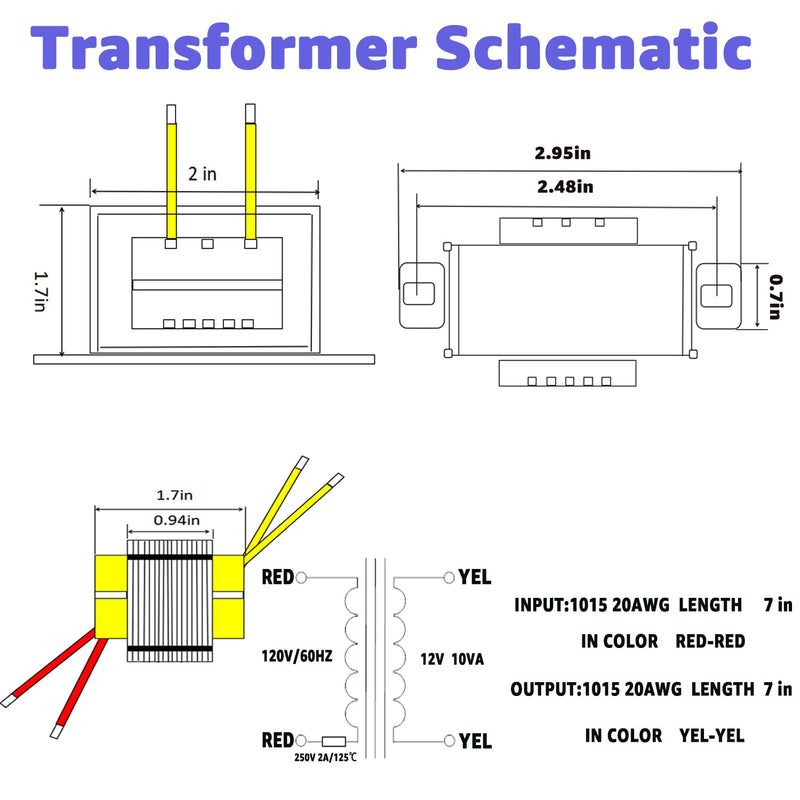 12V/10W AC/AC Power Transformer, Input 120V/60HZ Single-Phase Transformer, Applicable to Motorhome Electric Fireplace, Instrument, Small Power K-001, LED Light Strip, Lndustrial Control, etc. 12V 10VA