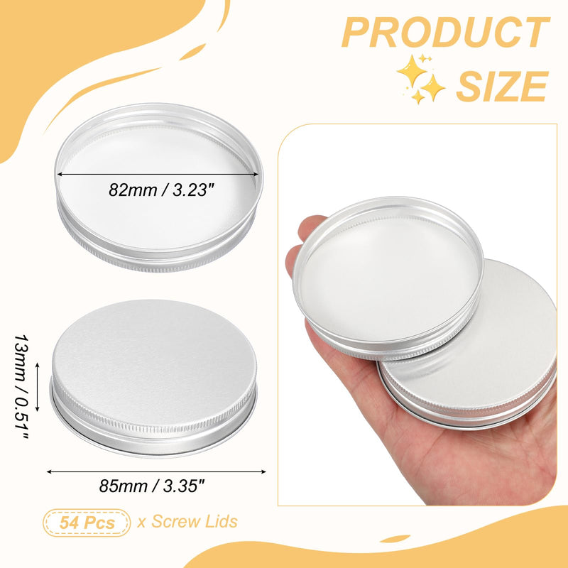 PATIKIL 82mm Metal Round Screw Lids, 54 Pcs Aluminum Mason Jar Lids Screw Top Caps for Lab Home Storage Jars Gallon Jugs Glass Snack Containers Liquid Storage, Silver Tone
