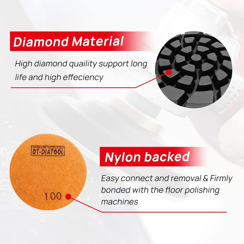 DT-DIATOOL Diamond Floor Polishing Pads Resin Bond Terrazzo Floor Diameter 4 Inch Grit 200 Pack of 6 6.0