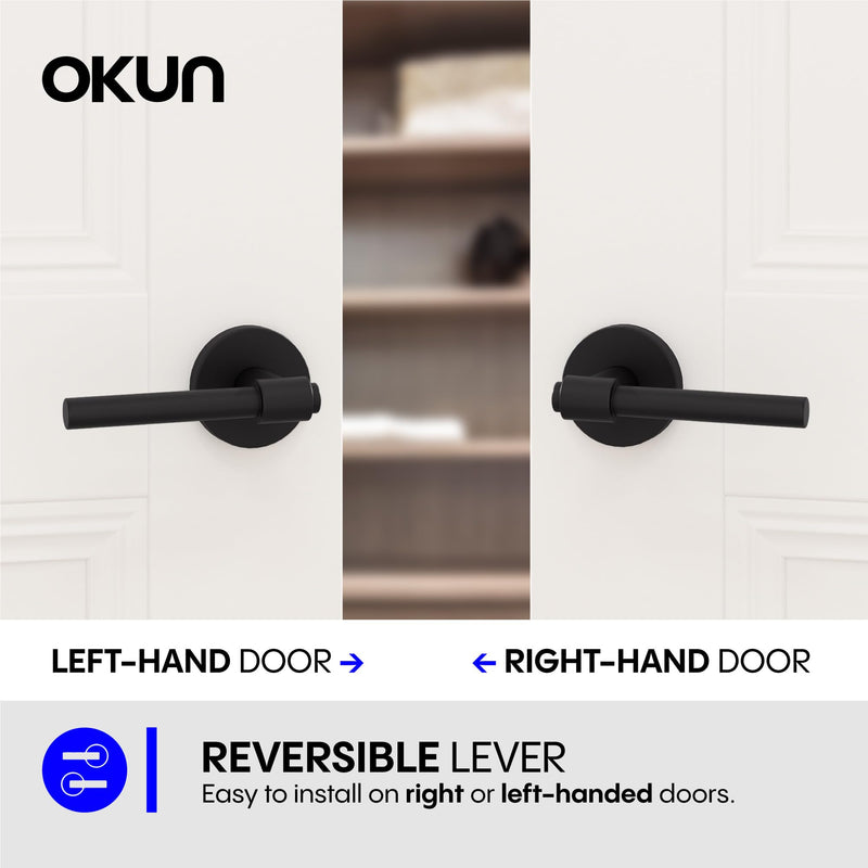 Okun Zen Dummy Door Handle – 2 Pack, Reversible, Non-Turning Lever for Closet, Pantry, or Hallway Doors – Matte Black Finish