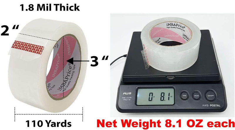 iMBAPrice Sealing Tape - 1 Box of Premium (36 Roll of 110 Yards) 36x330 Feet Long 2" Wide Ultra Clear Shipping Packaging Tape 36 Rolls / 2" Wide (Clear)