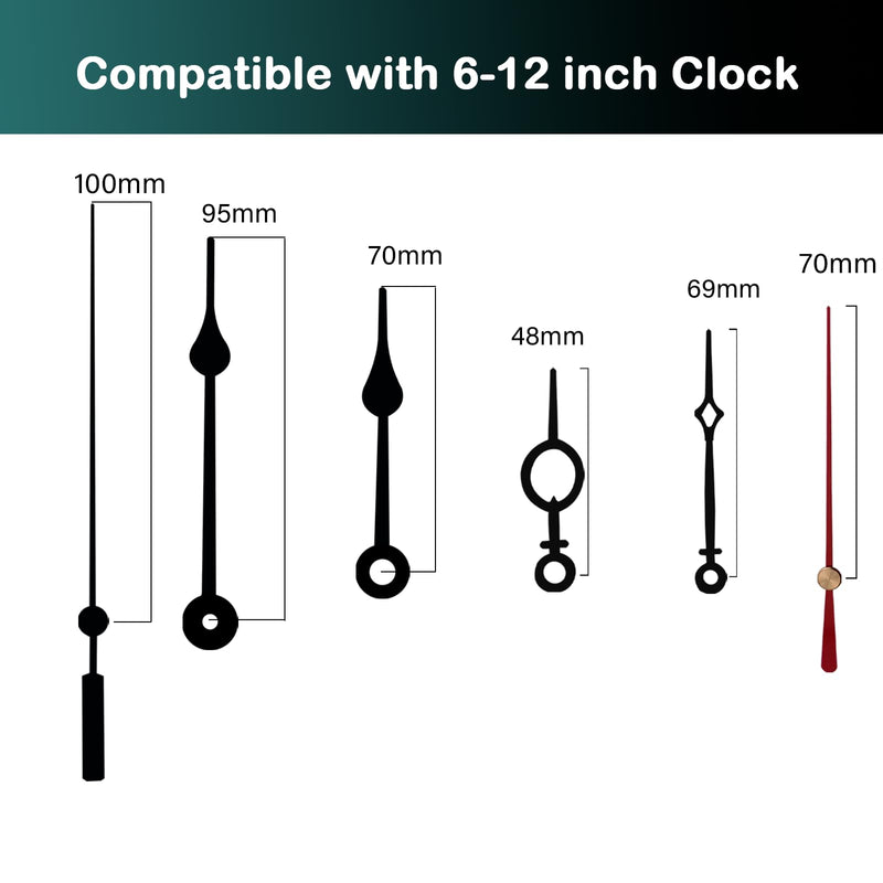 Quartz 32mm (1-1/4 inch) Long Shaft Clock Movement Mechanisms Motor Part Silent with Clock Hands - Perfect for Thick Panels! Upgrade Your DIY Clock Repair Kit Project (32mm Shaft, A+B Hands)