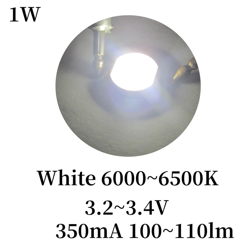 100Pcs High Power 1W LED Beads Light Emitter Components Diode Super Bright SMD for DIY Lighting Fixtures 3000K/6000K(White 6000K) White 6000K