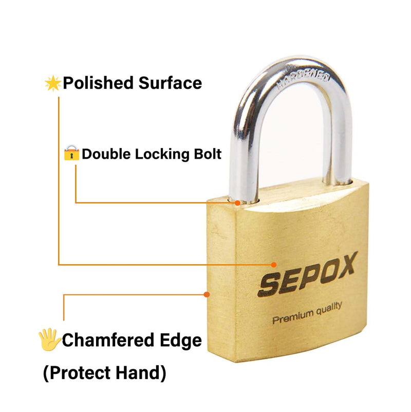 SEPOX® 6 Pcs Pack Heavy-Duty Solid Brass Padlocks with Same Keys 9 Pcs, Weather Proof Body 40mm 1-9/16", Anti-Rust & Anti-Cut Shackle, Outdoor Lock Keyed Alike for Gates, Shed, Fence, Gym Locker 6pcs