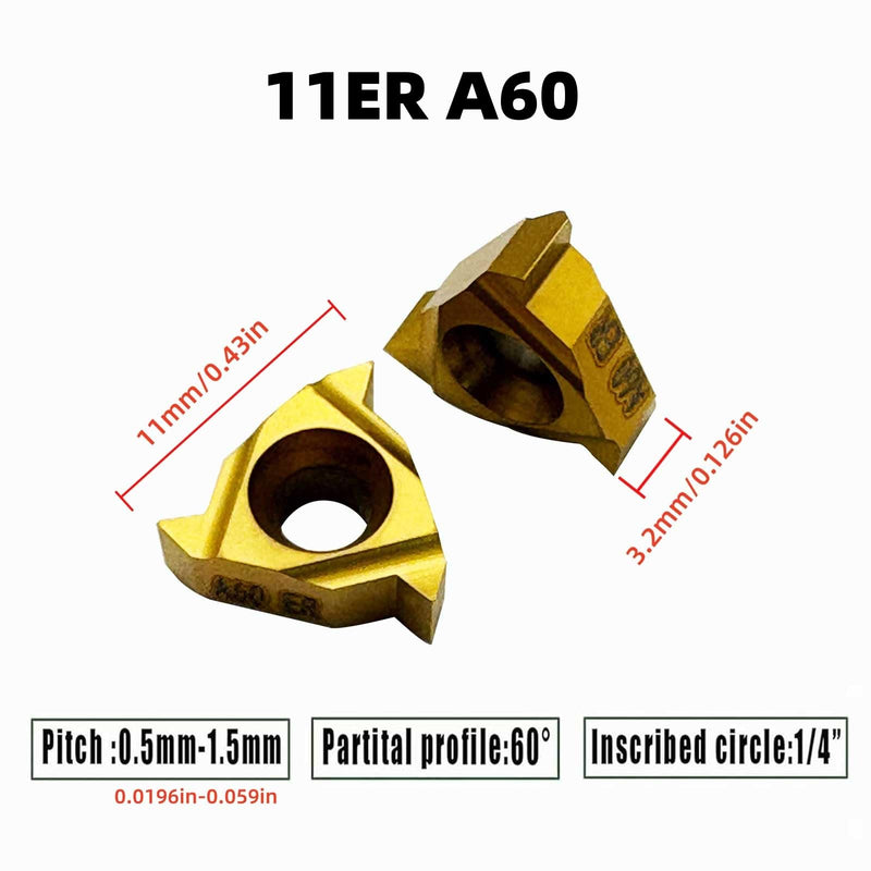 10pcs 11ER A60 Indexable Carbide Threading Inserts External Threading for Thread Turning Tool Holders Design for Steel Cutting 10pcs 11ER A60 (design for steel)