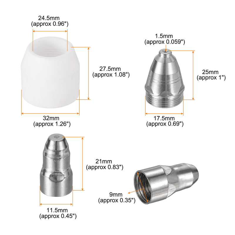 HARFINGTON 45pcs P80 Plasma Cutter Nozzle Electrodes and Shroud Cup Consumables Kit, 1.5mm Nozzle Tip