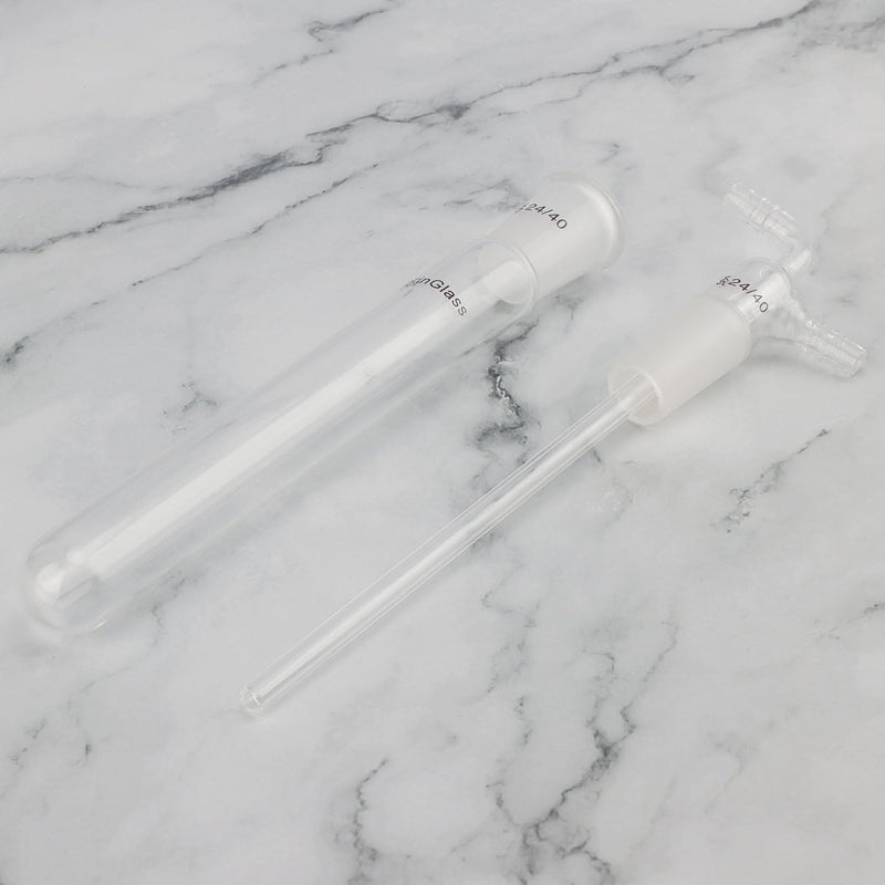 BorinGlass Glass Vacuum Cold Trap Bubbler, 200 mm Length Beneath The 24/40 Joint, with 10 mm Serrated Hose