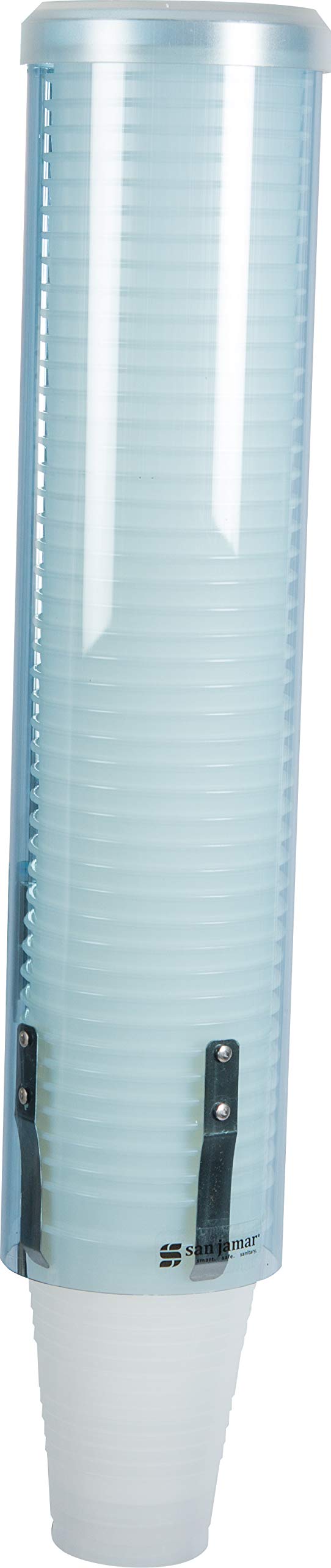 San Jamar Large Pull-Type Cup Dispenser 6-12 Oz. Flat Cups, 4.5 - 7 Oz Cone Cupz with Flip Cap for Restaurants, Home, and Office, Plastic, 16 Inches, Arctic Blue
