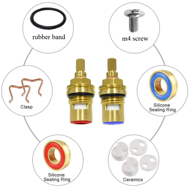 Huashan Replacement Brass Ceramic Disc Stem Cartridge Faucet Valve Quarter Turn 1/2" X 53mm x 12mm spline length 20 teeth(PAIR Hot & Cold) - NewNest Australia