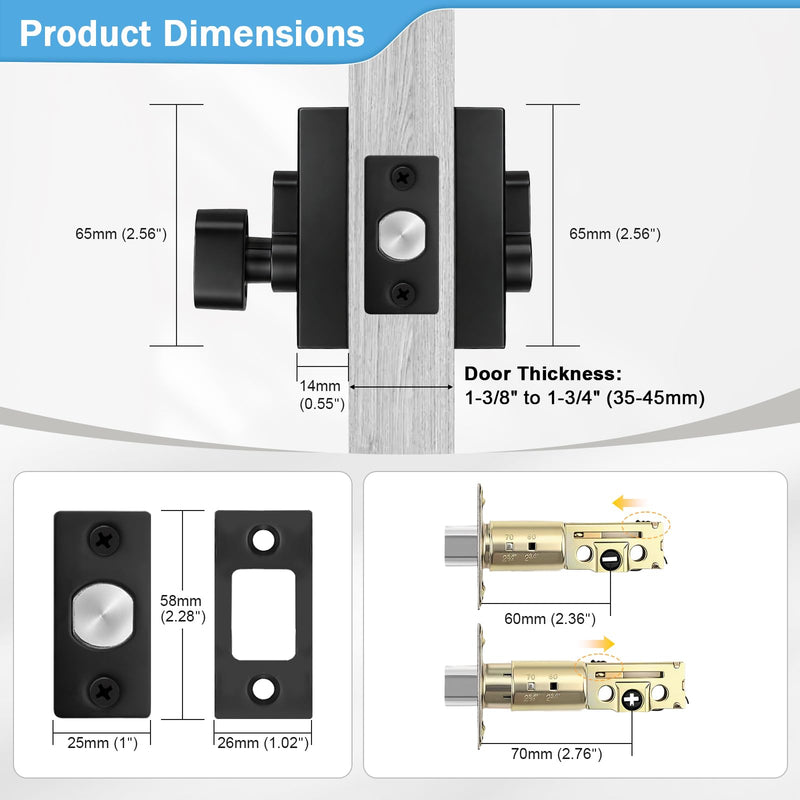 1 Pack Keyed Single Cylinder Deadbolts Matte Black, Keyed One Side Deadbolt Lock, Flat Black Interior & Exterior Door Hardware (for Entrance Lock and Front Gate) 1