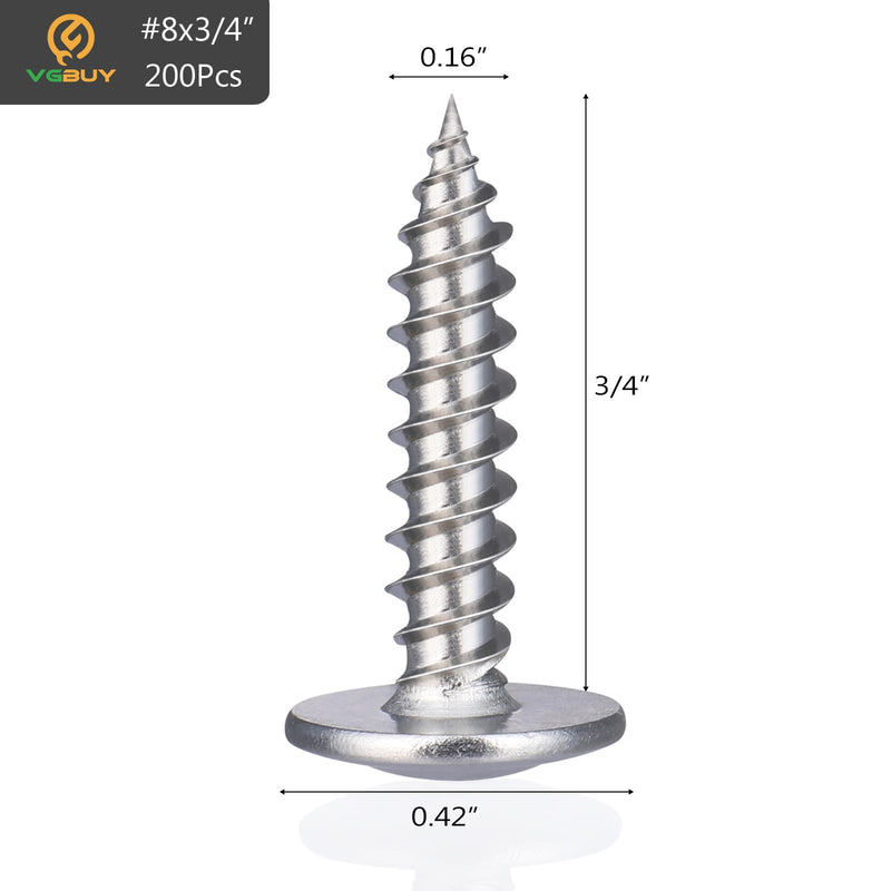200Pcs #8 x 3/4 Inch Wood Screws Phillips Modified Truss Head Screws Stainless Steel 410 Quick Metal Self Tapping Screws Silver - NewNest Australia