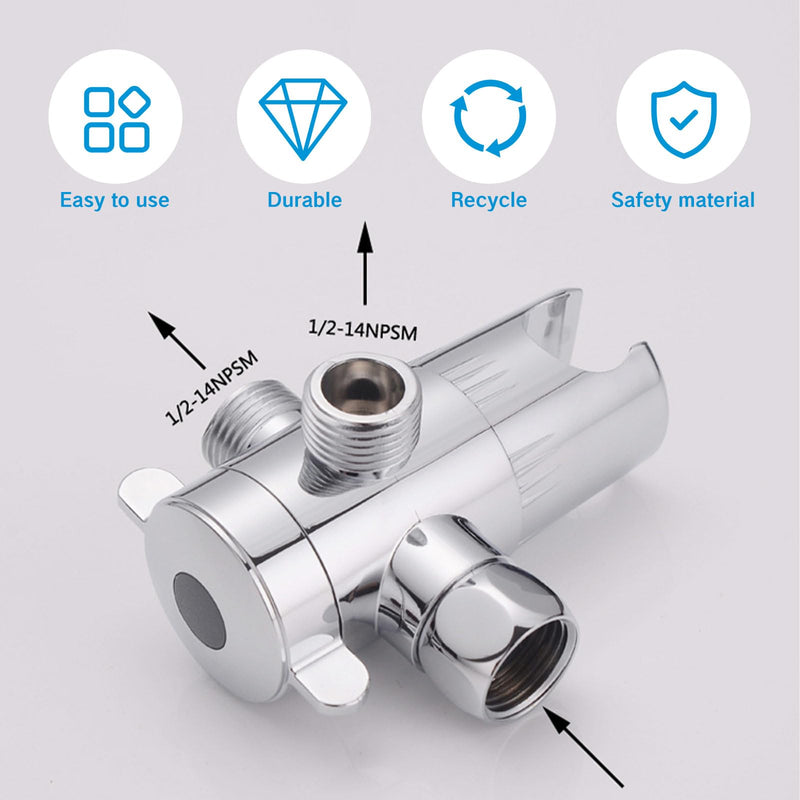 3 Way Shower Diverter Valve 1/2” Three Head Splitter Adapter and Fixed Spray Head with Handheld Cradle Bathroom Accessories for Hand Universal Shower System Replacement (Silvery)