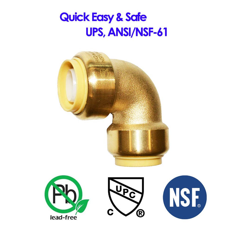HQMPC Pex Fitting 1/2" Pex Elbow PushFit Elbow 90-Degree -PEX Fitting 1/2" 90 Degree Elbow Push-to-Connect Plumbing Fitting for Copper, PEX, CPVC (6pcs 1/2") 0.5 Inch Elbow,6 Pack