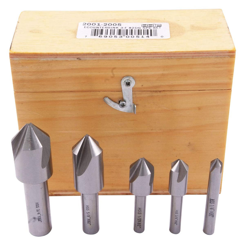 HHIP 2001-2005 5 Piece Set 82 Degree (1/4-1 Inch) HSS Countersink 5 Pc. Set 82°