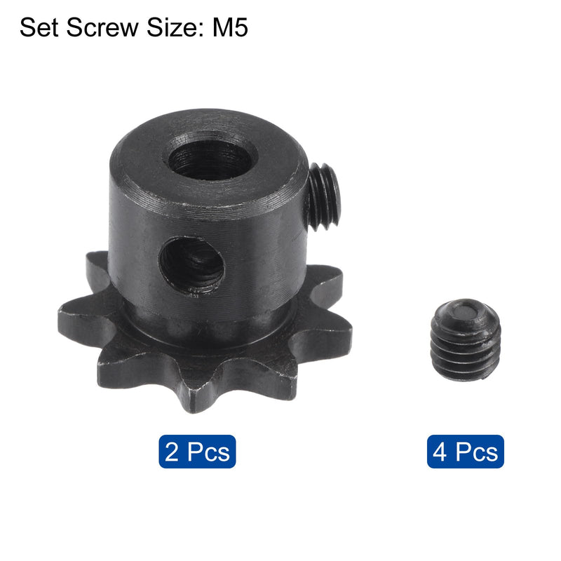 uxcell #25 Chain Roller Sprocket, 6mm Bore 1/4" Pitch 9 Tooth Single Strand Chain Sprocket, C45 Carbon Steel 25 Roller Chain Sprocket with Set Screws for ISO 04C Chain, 2Pcs 21mmx6mm