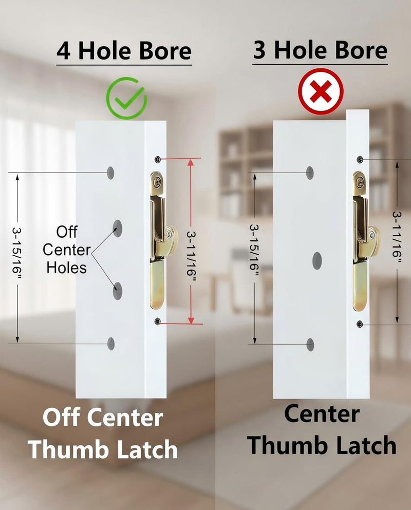 Keyed Sliding Patio Door Handle Replacement with Zinc Diecast I/E Pulls, Offset Thumbturn - Fits 1-3/8" to 2-1/4" Thick Door, 3-15/16" Hole Spacing, Non-Handed, with Mortise Lock + Keeper 3-15/16" Offset White Keyed