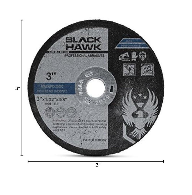 BHA Metal and Stainless Steel Cut Off Wheels for Die Grinders, 3” x 1/32” x 3/8” - 25 Pack 3” x 1/32” x 3/8”
