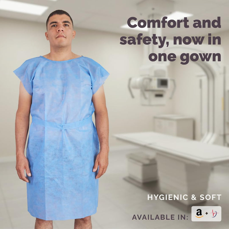 Disposable Patient Gowns for Adults, 10-Pack — Short Sleeve, Back Tie Closure — For Medical, Hospital Use Standard Black