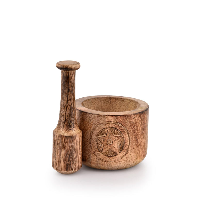 Kaizen Casa Wooden Mortar and Pestle Garlic Masher Hand Grinder Crusher Kitchen Gadgets