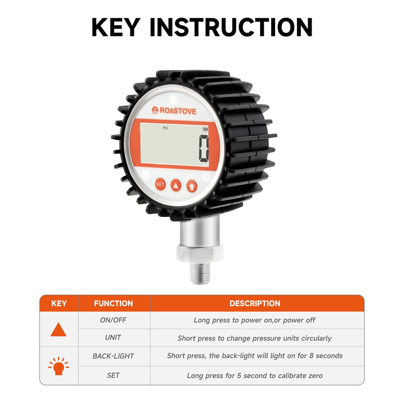3-1/8" Dial Size, Digital Pressure Gauge, 0-100psi/bar/Mpa/Kpa, 1/4" NPT Lower Mount, 0.25% Accuracy 3-1/8",0-100PSI