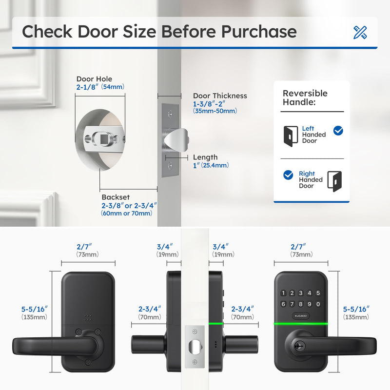 Smart Door Handle Lock with Keypad: Kucacci Keyless Entry Digital Knob for Front Door - Electronic Smart Lock with Keypad - Exterior Code Door Knob - Easy Installation