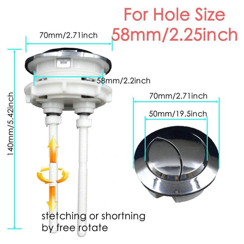 2 Pack 58mm/2.2 inch Dual Push Flushing Toilet Button Toilet Water Tank Button Toilet Button Flush Button Replacement with Thread Diameter 2 Pack 58mm