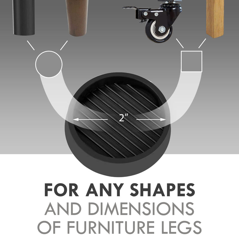 2X2 Round Rubber Caster Cups, Non Slip Furniture Pads, Anti-Slip Gripper, Anti Skid Furniture Feet, Anti Slide Floor Protector for Bed Couch Table Chair Stoppers - (Black, 4 Pack) Black 2” 4pcs