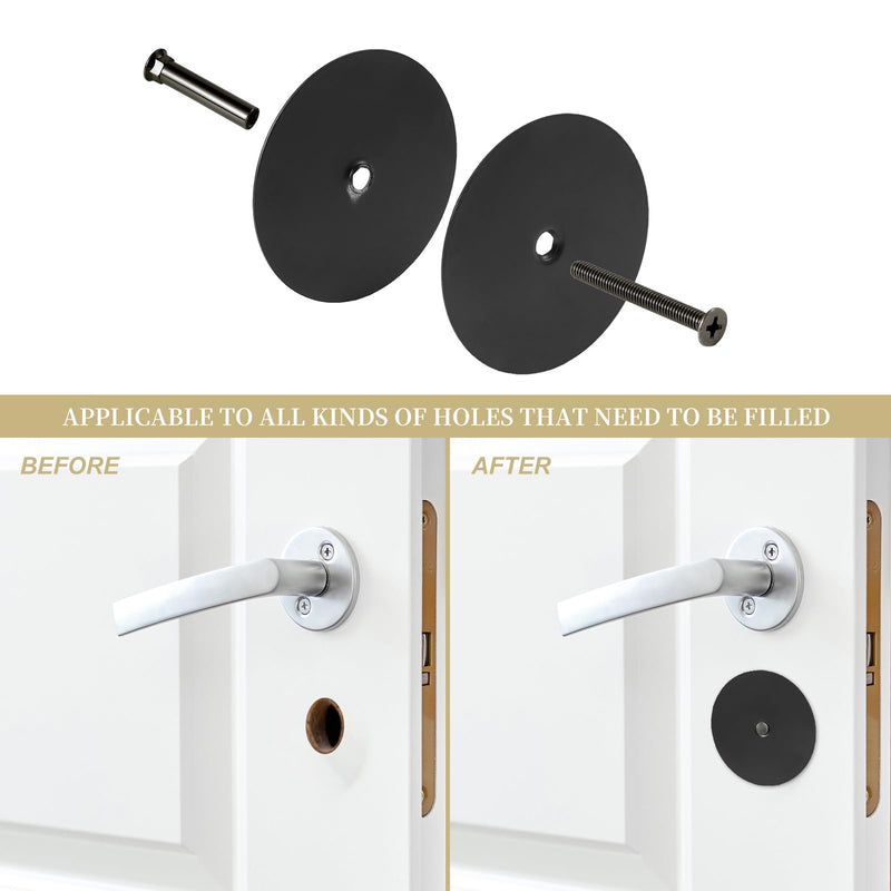 1 Pack Door Knob Hole Cover Plate Matte Black Deadbolt Cover Plate 2 5/8" Diameter Round Door Hole Filler Plate, 1" and 1.5" Screws, Repair Locks and Doors Hole for Home Security