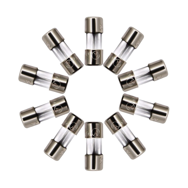 SIXQJZML 10 Pack F3AL Fast-Blow Mini Fuse 3A Max 3 amp 125V Glass Fuses 0.14 x 0.39 inch / 3.6 x 10 mm (125Volt) (F3A)