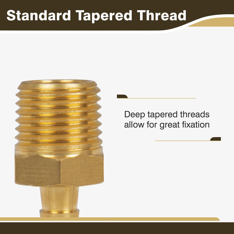 Brass Hose Barb Fitting, 1/4" Barb x 1/4" NPT Male Pipe Adapter Connector, Ideal for Air, Gas, Fuel, Oil (4-Pack) 4 Pack
