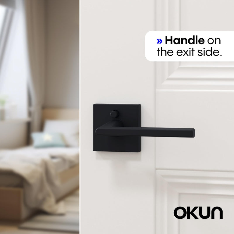 Okun Quadra 1-Pack Matte Black Privacy Door Levers – Push Button Lock, Reversible, Sleek Concealed-Mount Design for Bedroom & Bathroom 1 Pack