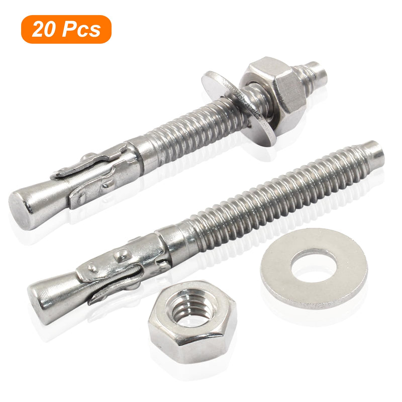 BokWin 20 Pcs Stainless Steel Concrete Anchors 1/4 Inchx2-1/4 Inch Wedge Anchors Zinc Plated Wedge Anchors for Concrete 1/4"*2-1/4"