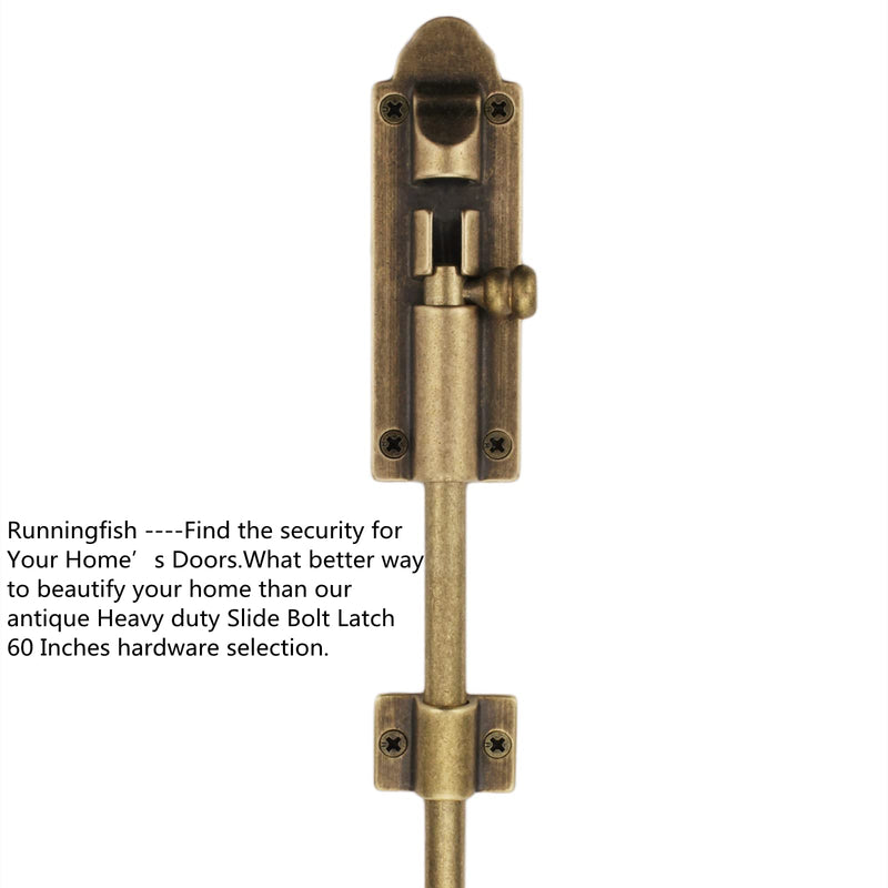 Heavy Duty Cane Bolts for Gates 23.7'',Barrel Bolt Latch Super Lengthen,Thickened Drop Bolts for Gates,Garage Bolts Solid cast Copper Sliding Lock for gate Latch Antique Brass
